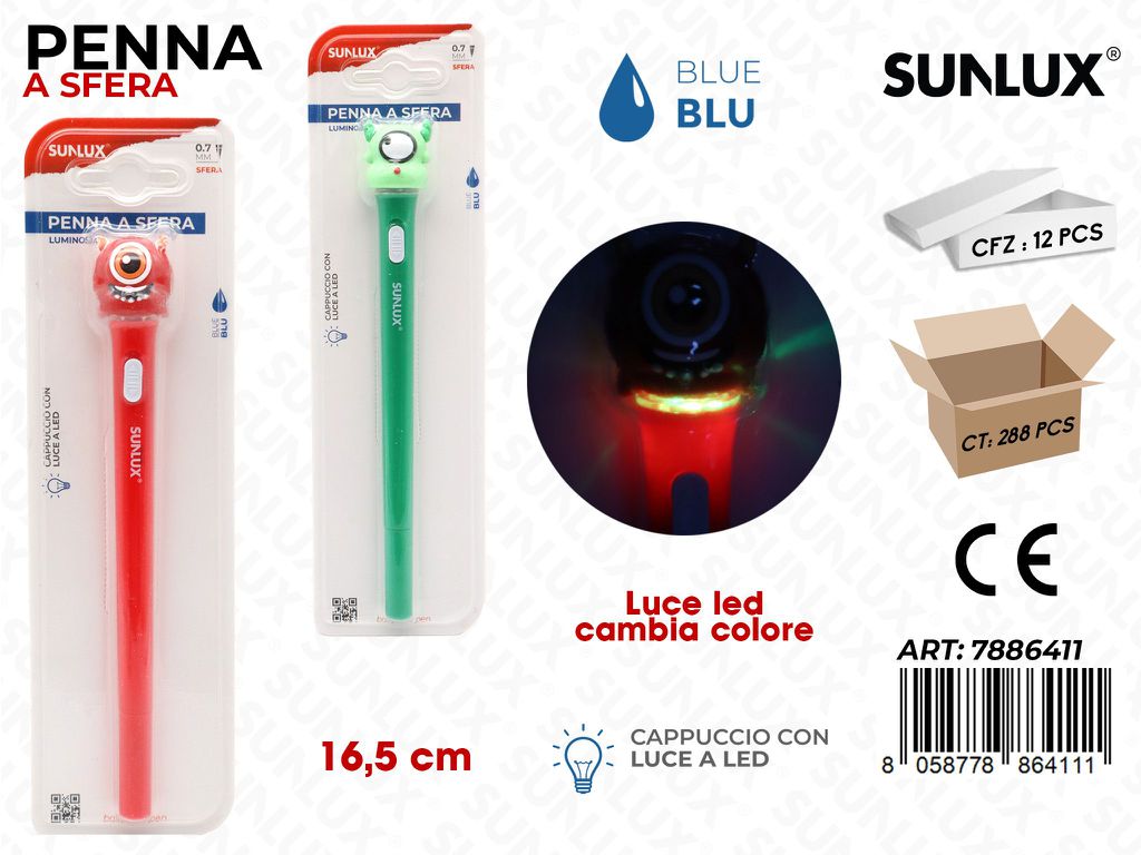 PENNA SFERA C/ LED BLU 16.5CM /PZ DA 12**