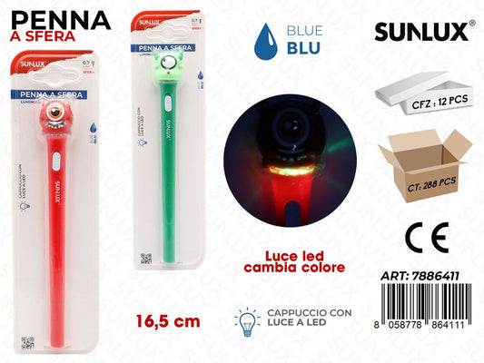 PENNA SFERA C/ LED BLU 16.5CM /PZ DA 12**