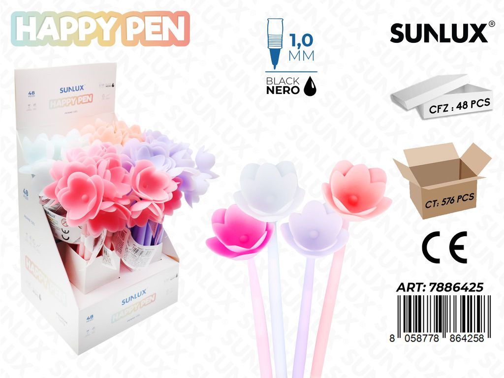 Happy Pen Gel Nero 1.0Mm Fiori