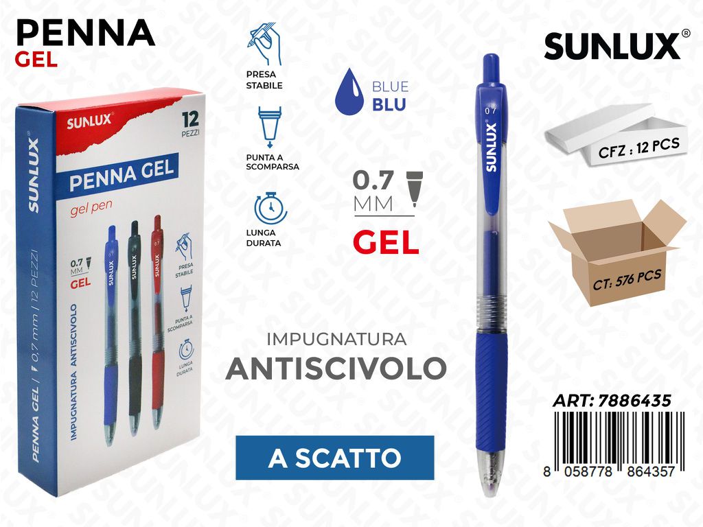 Sunlux Penne Gel a Scatto Blu 0.7MM