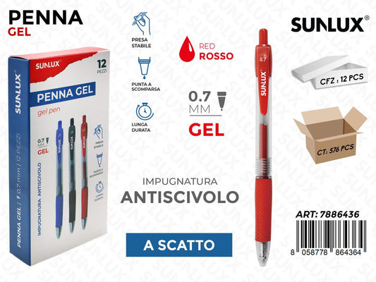 Sunlux Penne Gel a Scatto Rosso 0.7MM