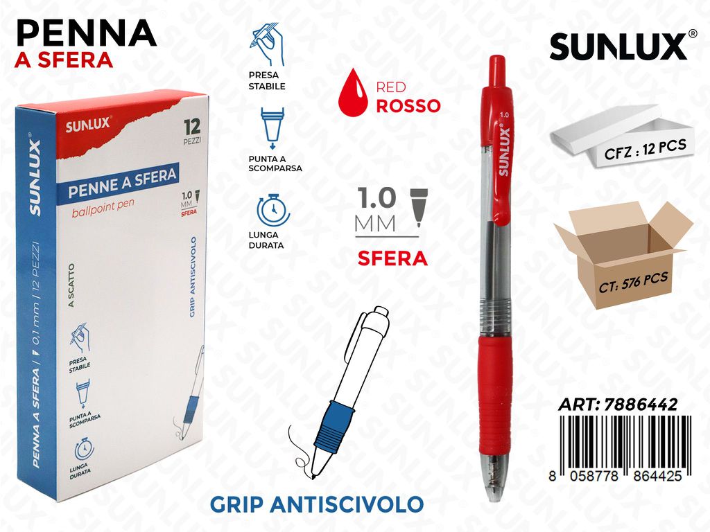 Sunlux Penne a Sfera Rosso 1.0MM