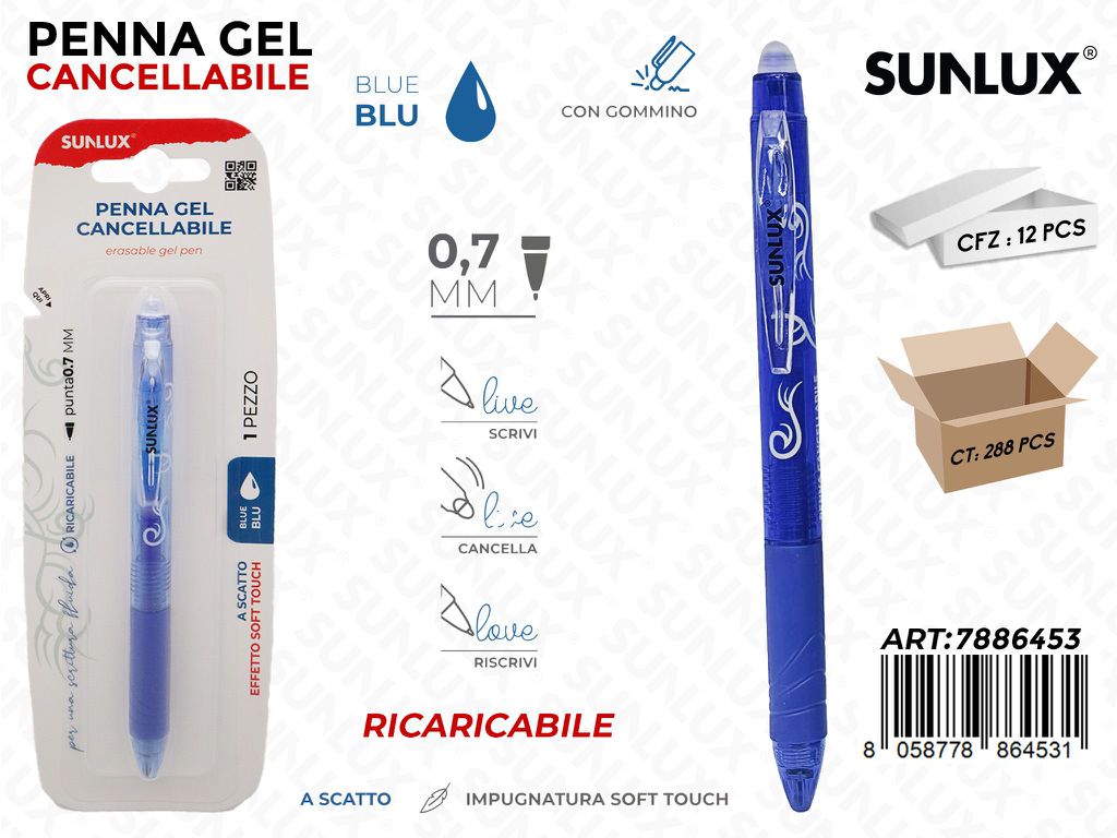 Sunlux Bl. Penna Gel a Scatto Cancel. Blu 0.7MM