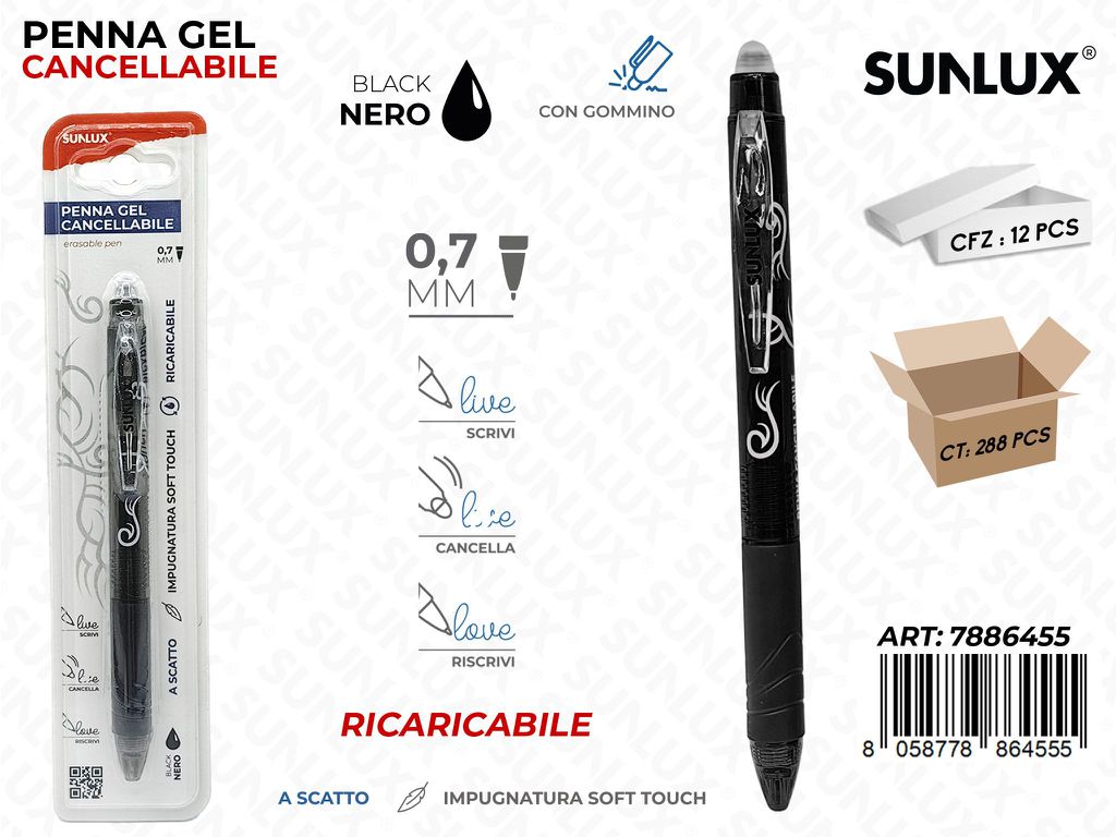 Sunlux Bl. Penna Gel a Scatto Cancel. Nero 0.7MM