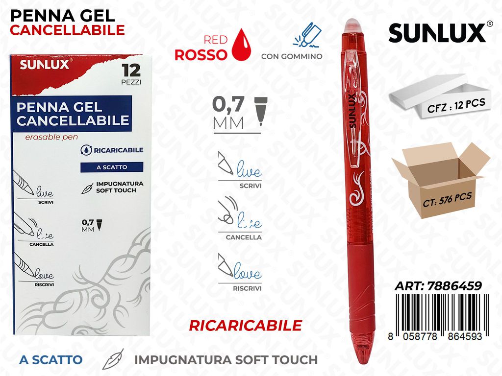 Sunlux Sc. Penna Gel a Scatto Cancel. Rosso 0.7MM