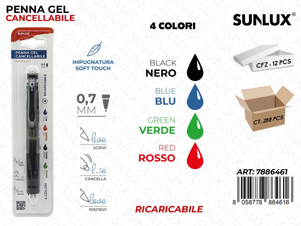 PENNA GEL CANCELL. 4COL. 0.7MM /PZ DA 12**