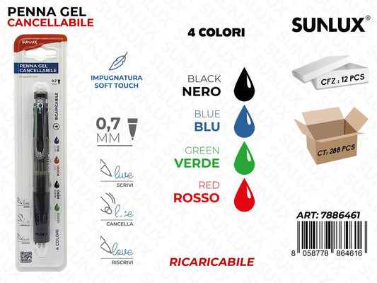PENNA GEL CANCELL. 4COL. 0.7MM /PZ DA 12**