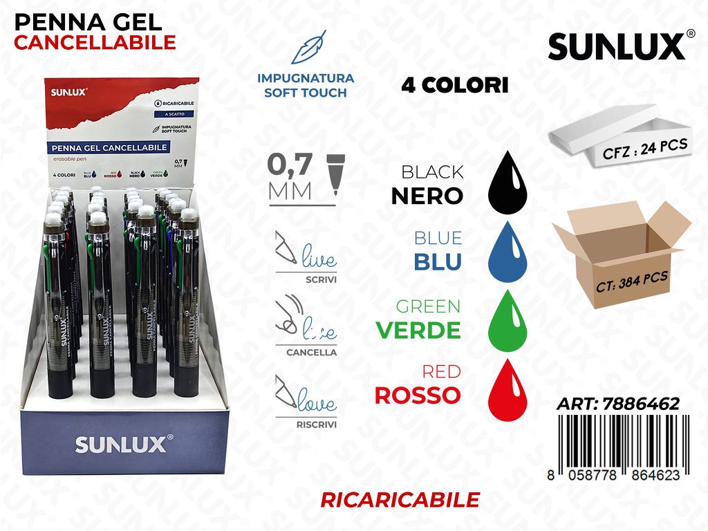 ESP. PENNA GEL CANCELL. 4COL. 0.7MM /PZ DA 24**