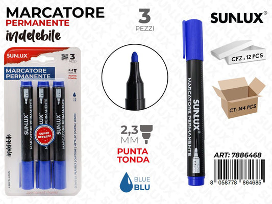 MARCATORE PERMAN. INDEL. BLU 3PCS 2.3MM /PZ DA 12**