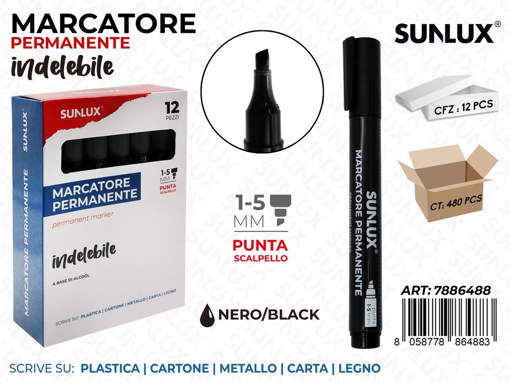 Sunlux Marcatore Perm. Indel. Nero 1-5MM