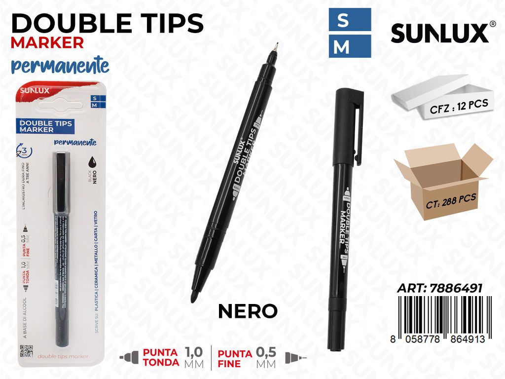 DOUBLE TIPS MARKER PERM. NERO /PZ DA 12**