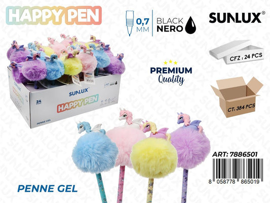 Happy Pen Gel Unicorn Nero 0.7Mm