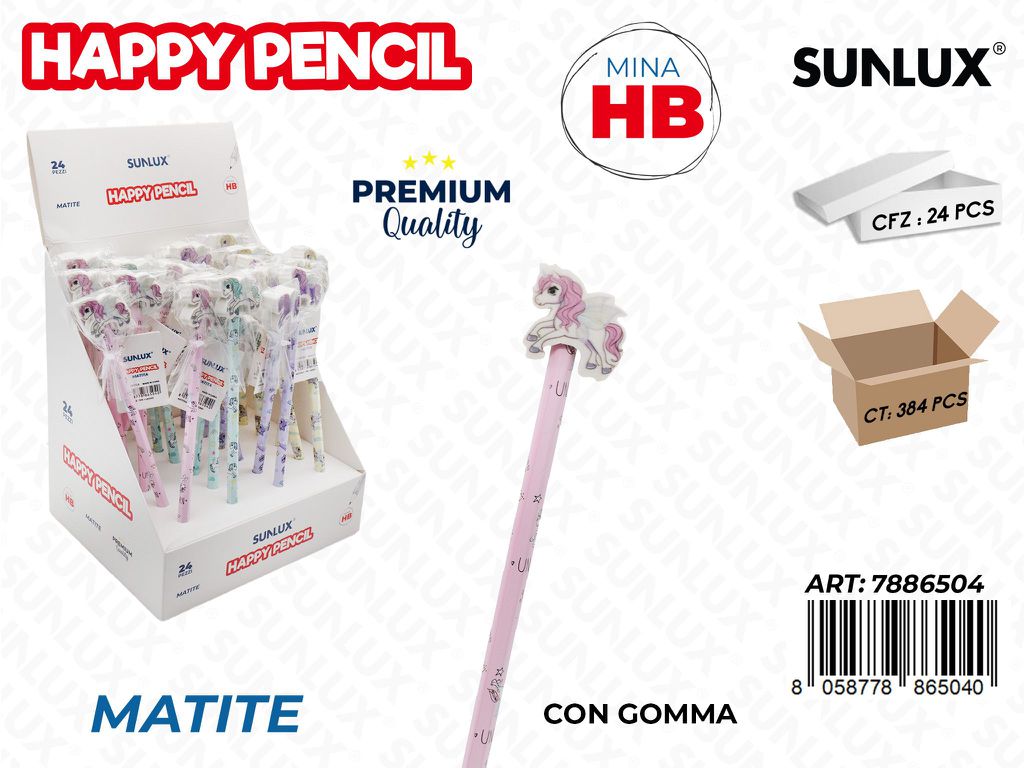 Happy Pencil Unicorn C/Gomma Hb