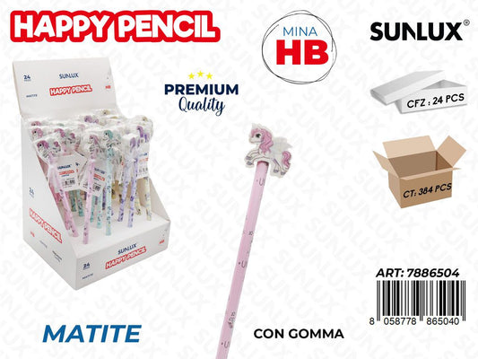 Happy Pencil Unicorn C/Gomma Hb