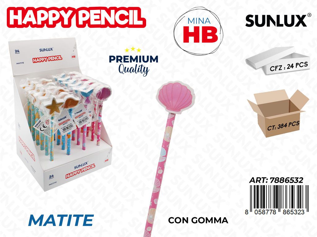 Happy Pencil Sirena C/Gomma Hb
