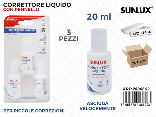 Sunlux Correttore Liquido c/Pennello 3PCS 20ML