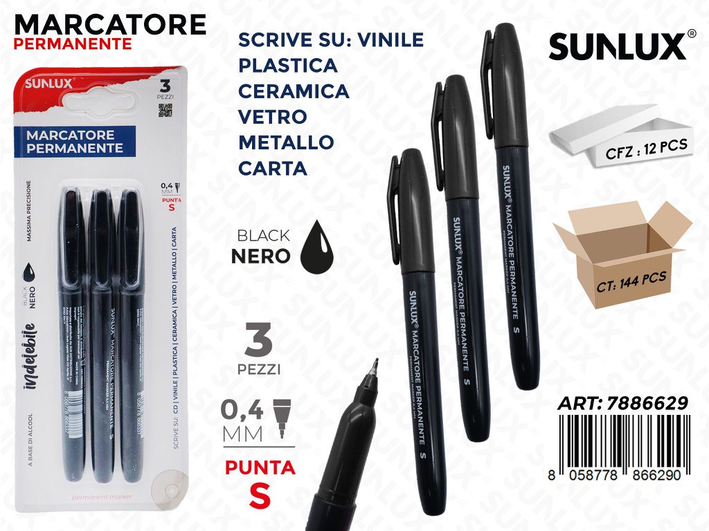 Sunlux Marcatore Perm. 3PCS Nero S 0.4MM
