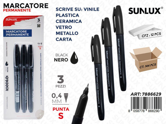 Sunlux Marcatore Perm. 3PCS Nero S 0.4MM