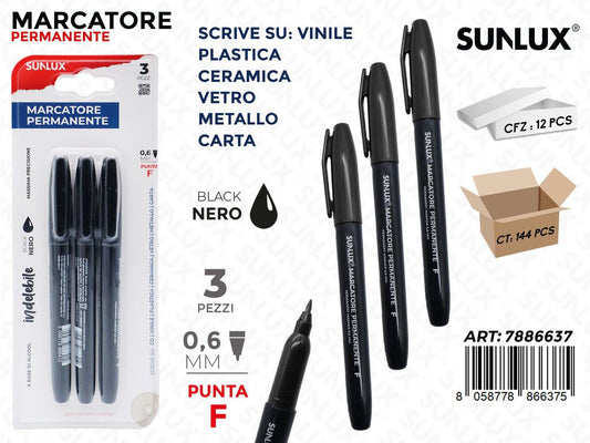 Sunlux Marcatore Perm. 3PCS Nero F 0.6MM