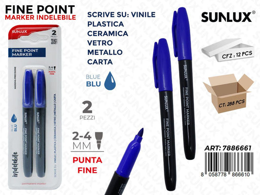 Sunlux Fine Point Marker Indel. 2PCS Blu 2-4MM