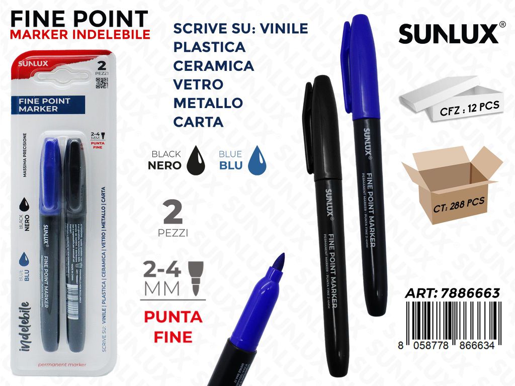 Sunlux Fine Point Marker Indel. 2PCS Ass. 2-4MM