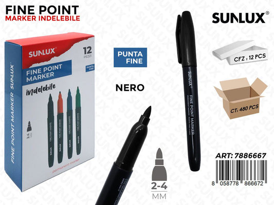 Sunlux Fine Point Marker Indel. Nero 2-4MM