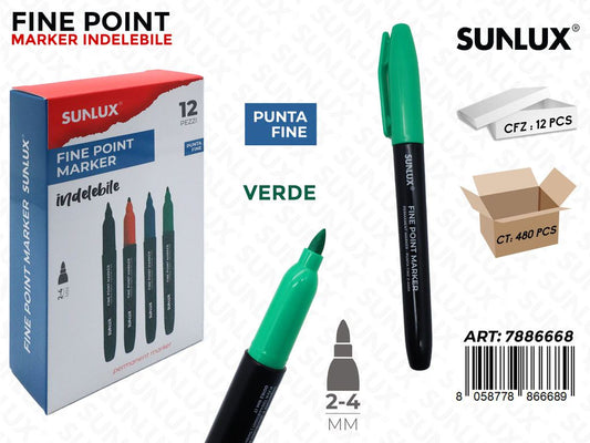 Sunlux Fine Point Marker Indel. Verde 2-4MM
