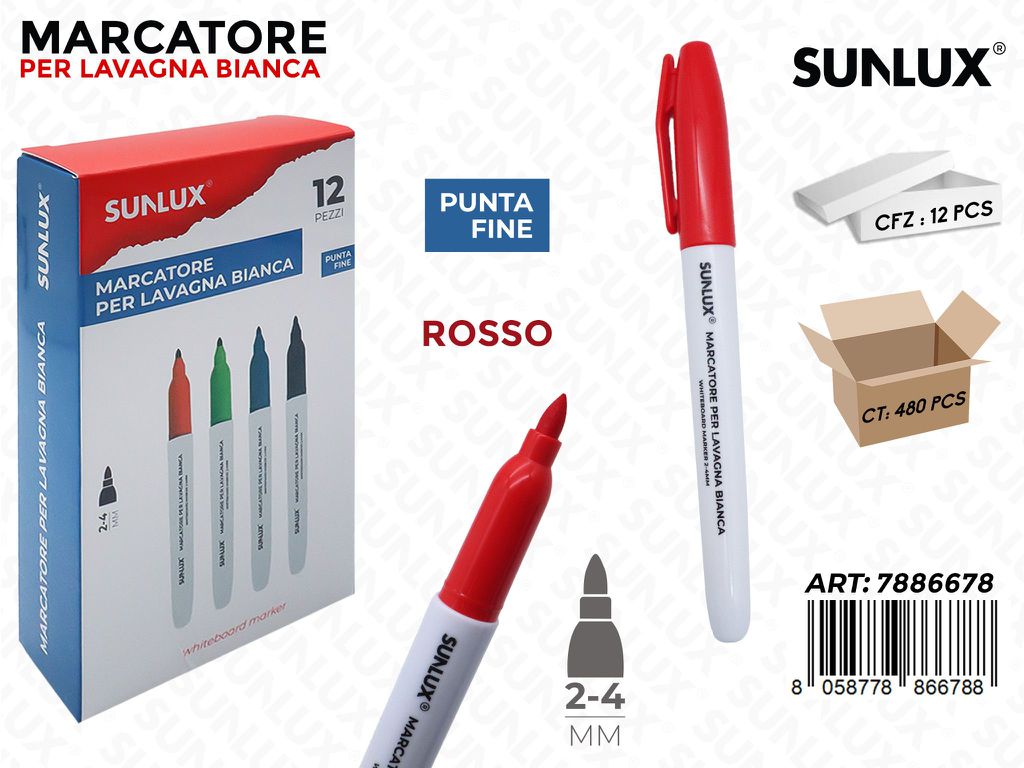 Sunlux Marcatore Lavagna Rosso 2-4MM