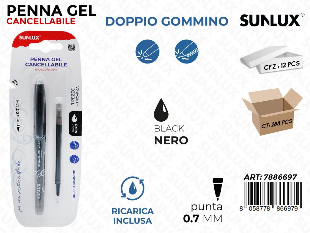 PENNA GEL CANCELL.NERO C/ RICARICA 0.7MM