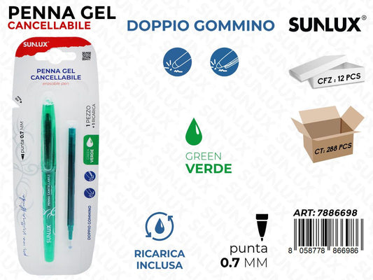 Sunlux Penna Gel Cancell.verde c/ Ricarica 0.7MM