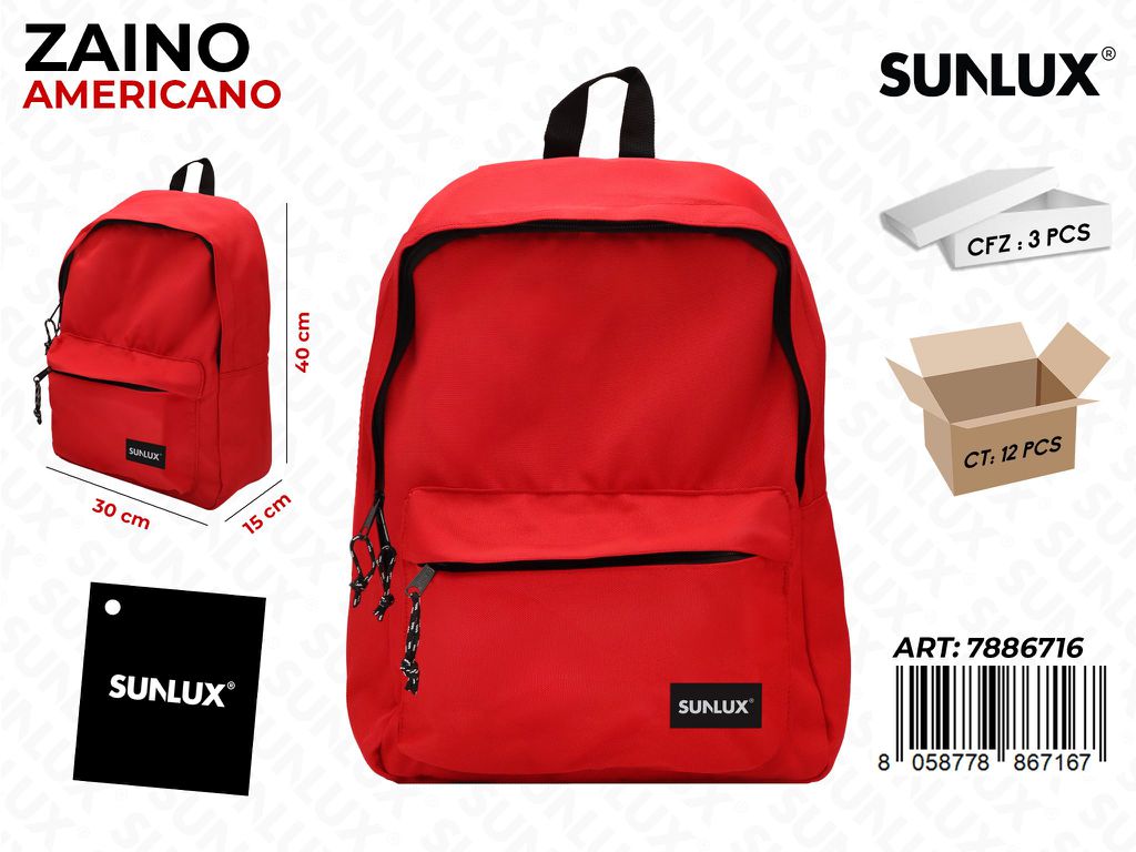 ZAINO AMERICANO ROSSO 30*40*15CM /PZ DA 3**