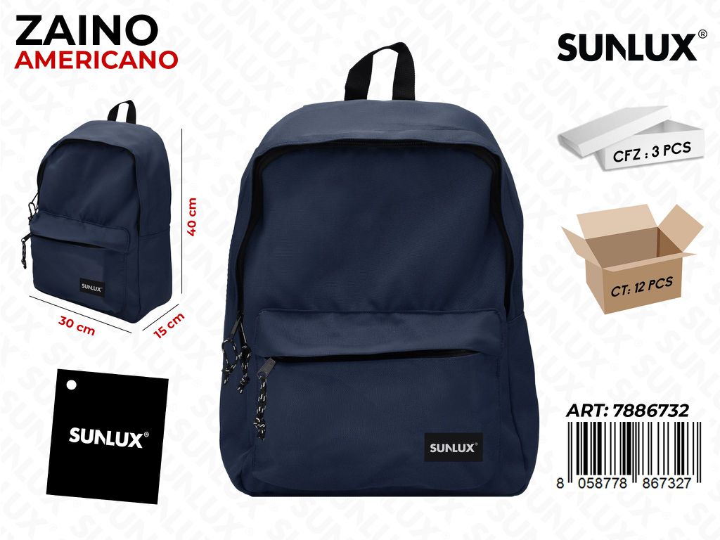 ZAINO AMERICANO BLU SCU. 30*40*15CM /PZ DA 3**