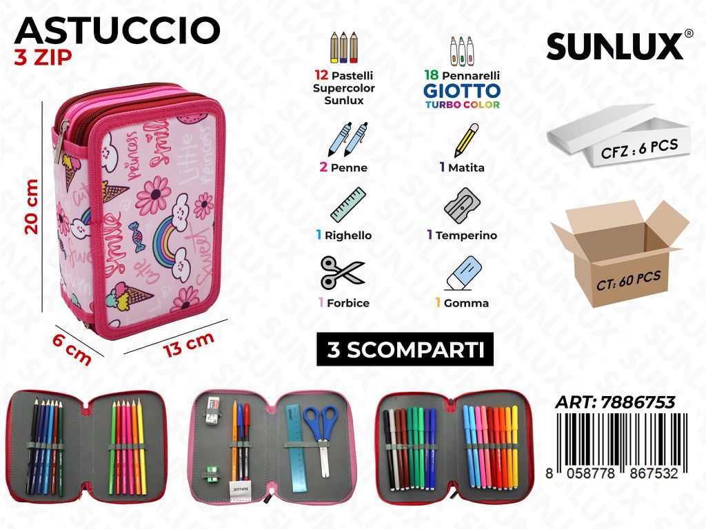 ASTUCCIO 3ZIP FANTASY C/GIOTTO 13*20*6CM