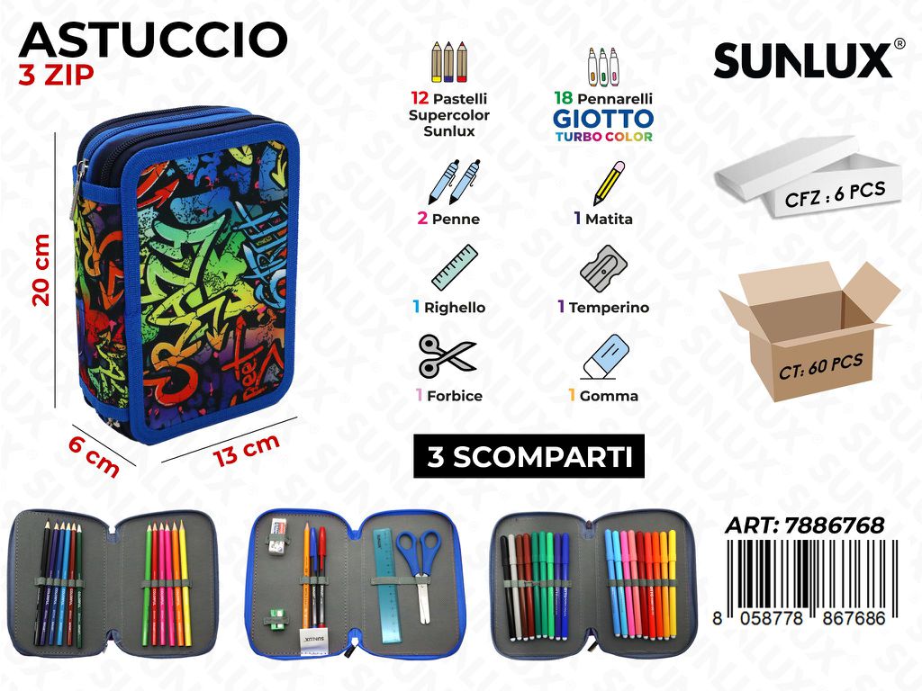 ASTUCCIO 3ZIP CRAZY C/GIOTTO 13*20*6CM