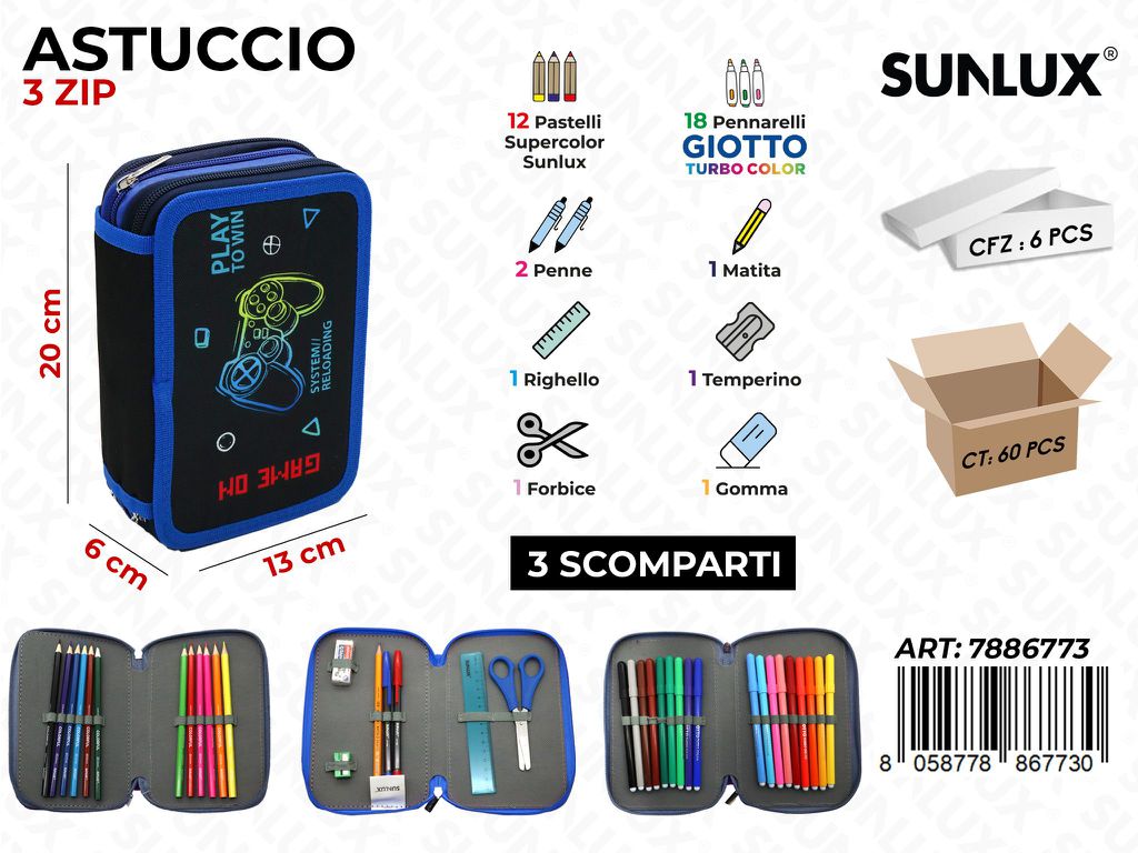 ASTUCCIO 3ZIP GAME ON C/GIOTTO 13*20*6CM