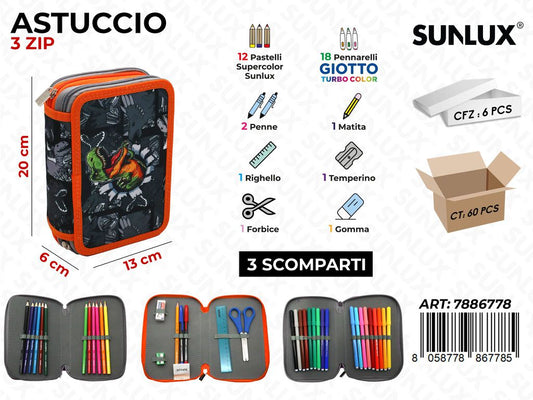 ASTUCCIO 3ZIP DINOSAURO C/GIOTTO 13*20*6CM