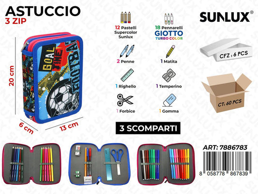 ASTUCCIO 3ZIP FOOTBALL C/GIOTTO 13*20*6CM
