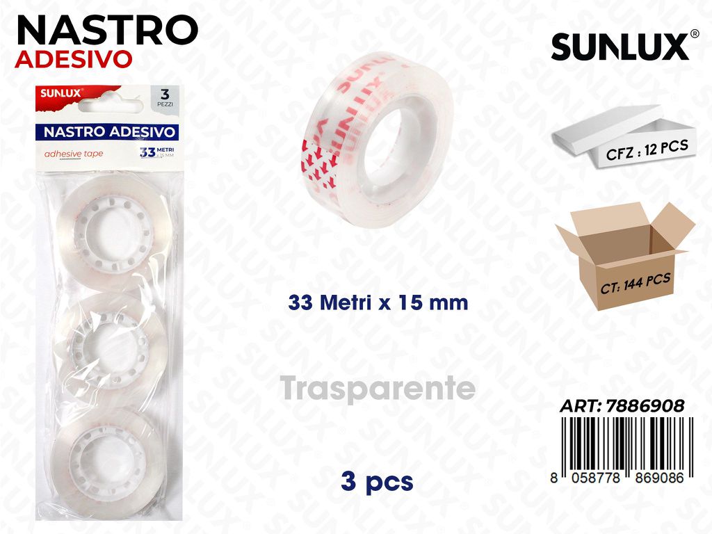 NASTRO ADV TRASP. 3PCS 33MT*15MM /PZ DA 12**