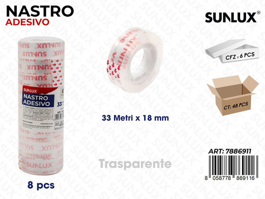 Sunlux Nastro Adv Trasp. 8PCS 33MT*18MM