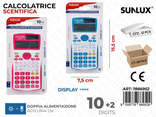 Sunlux Calcolatrice Scient. 12FUNZ. 7.5*15.5CM Ass.