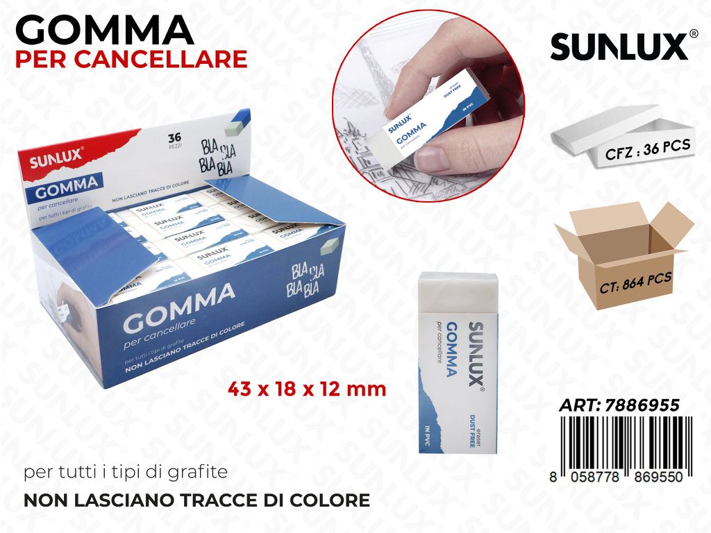 Sunlux Gomma per Cancellare 43*18*12MM