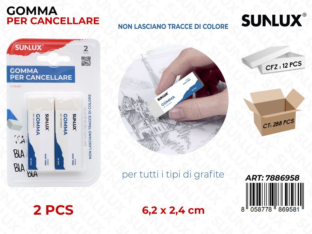 Sunlux Gomma per Cancellare 2PCS 6.2*2.5CM