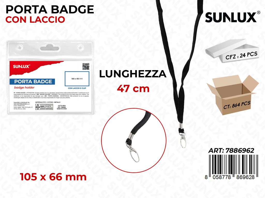 Sunlux Porta Badge c/ Laccio Nero 105*66MM