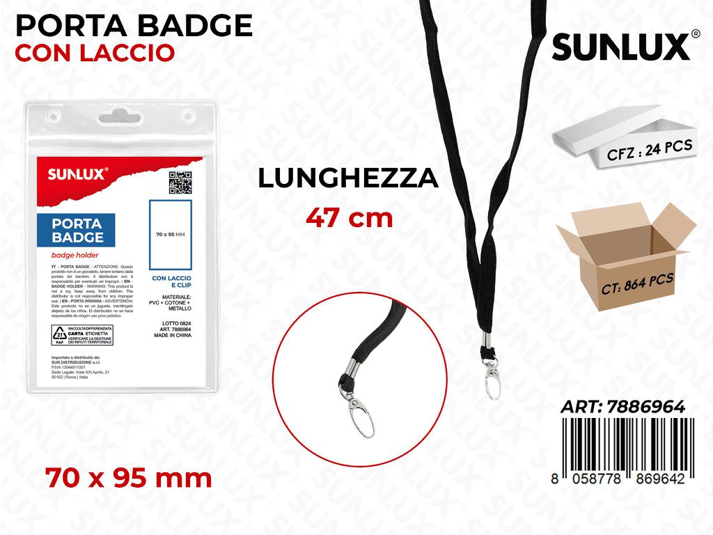 Sunlux Porta Badge c/ Laccio Nero 70*95MM