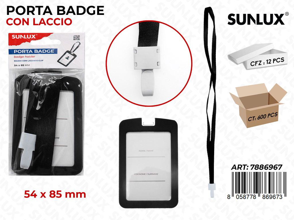 Sunlux Porta Badge c/ Laccio Nero 54*85MM