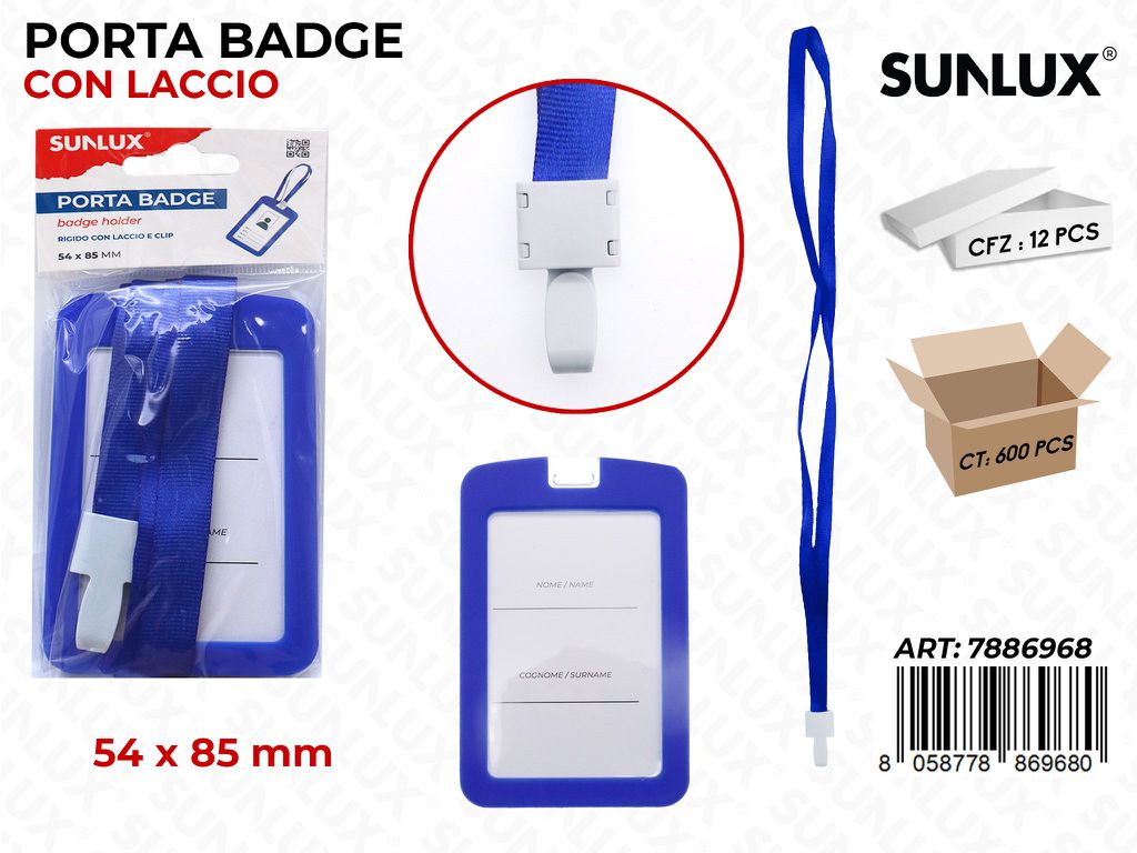 Sunlux Porta Badge c/ Laccio Blu 54*85MM