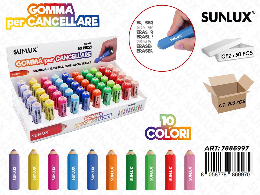 Sunlux Esp.gomma per Cancellare 10COL Ass