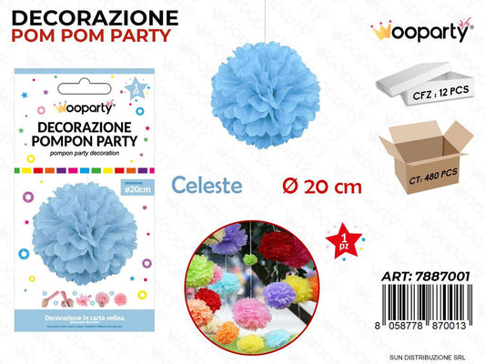 DEC. POMPON PARTY  CELESTE D.20CM /PZ DA 12**