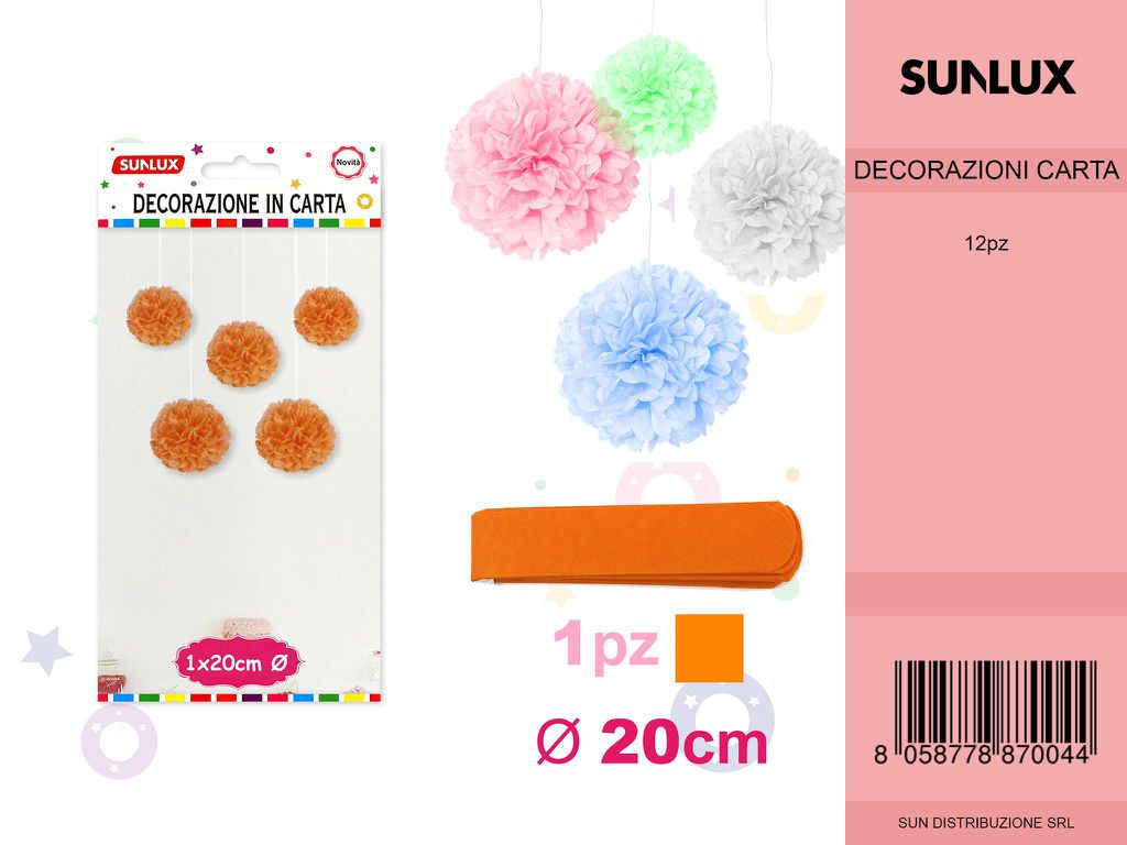 FESTONI DI CARTA FORMA FIORE ARANCIO 20CM DA 12