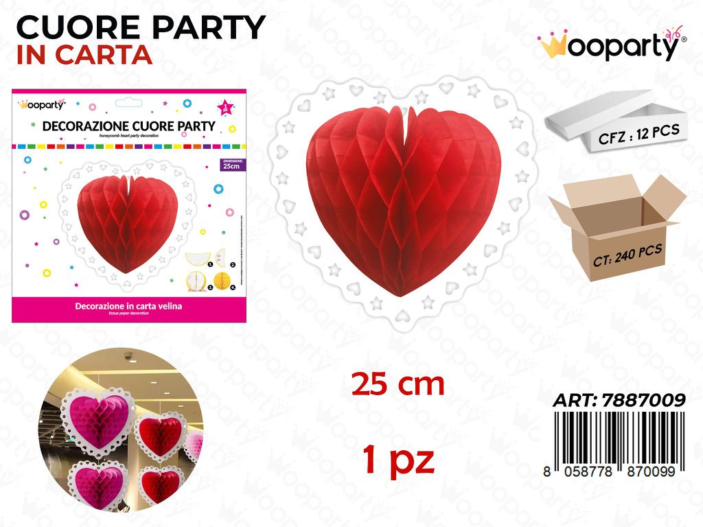 DEC. CUORE PARTY ROSSO 25CM /PZ DA 12**